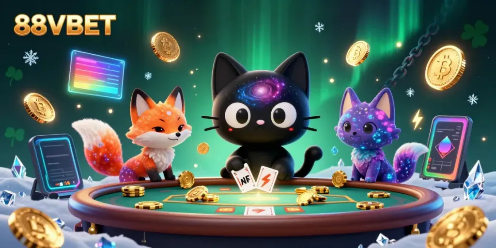 Experience the thrill of 88VBET with a cosmic casino featuring a black hole cat and nebula fox.