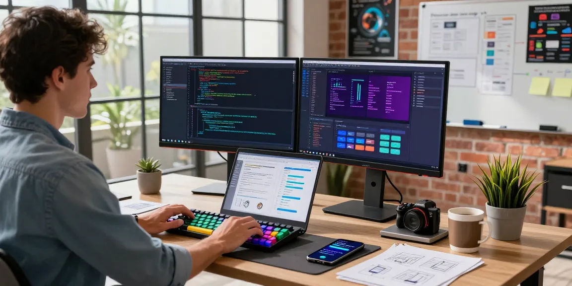 Developer analyzing code on https://sc88.chat/ at modern workspace with dual monitors and natural light.