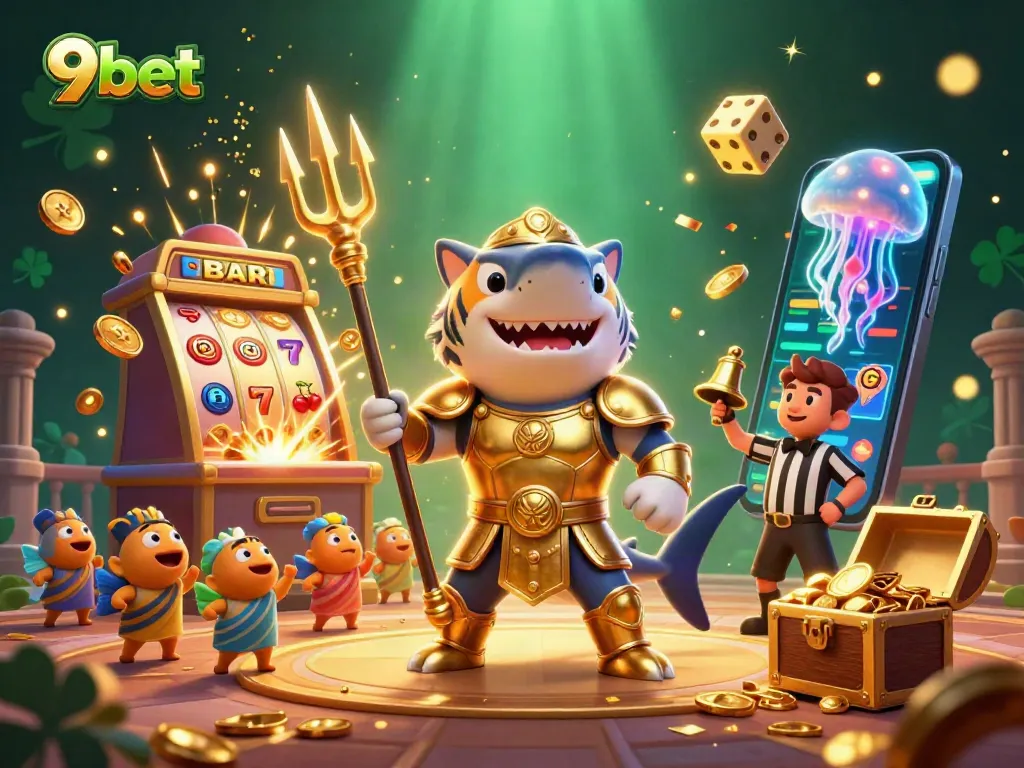 Experience the thrill of winning at 9bet with a dynamic underwater casino scene featuring vibrant game elements.