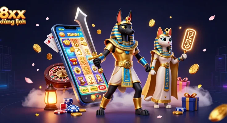 Engage with thrilling casino action at 8xx đăng nhập amidst ancient Egyptian deities and dynamic gaming elements.