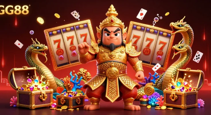 Engage with GG88's vibrant online casino, featuring a guardian and rich gaming elements.