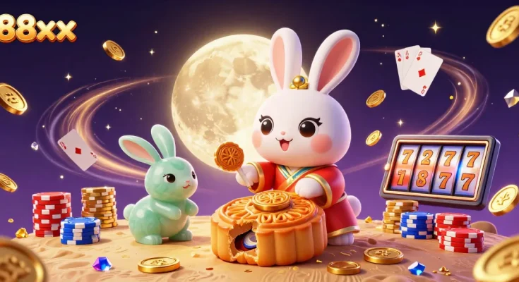 Play games at 88xx and enjoy massive rewards with stunning visual elements as moon rabbits celebrate.