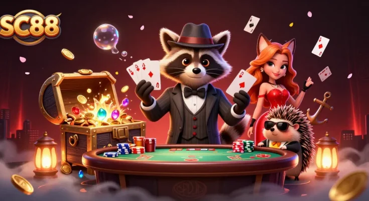 Enhance your gameplay with SC88’s royal flush hand in an exciting casino scene.