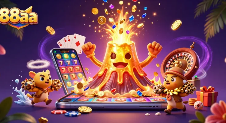 Experience thrilling wins with 88aa as a volcano erupts coins amidst exciting gaming elements.