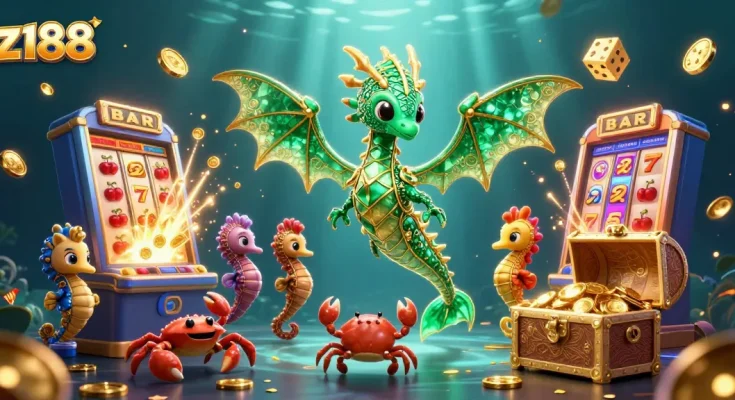 Experience thrilling gameplay with z188 in this vibrant 3D casino scene filled with wins!