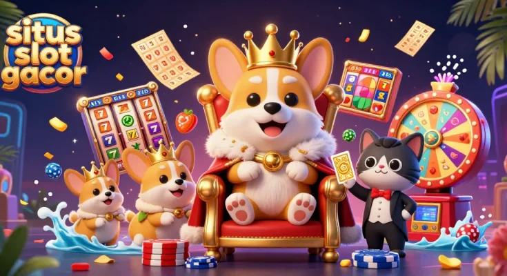 Experience situs slot gacor with vibrant slots, royal corgi characters, and dynamic casino elements.