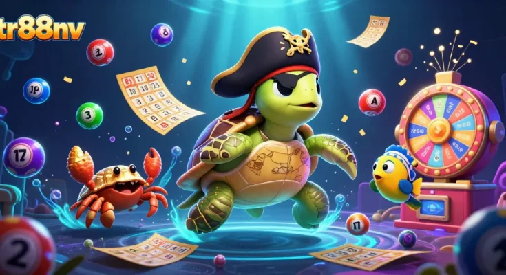Engage with the thrilling world of tr88nv as our pirate turtle navigates floating lottery treasures.